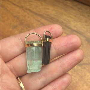 Black tourmaline and aquamarine pendants in 14k solid gold
